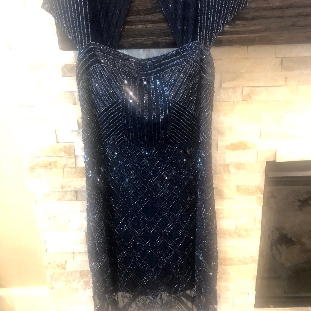 Adrianna Papell Navy BeadedbDress bought Nordstrom